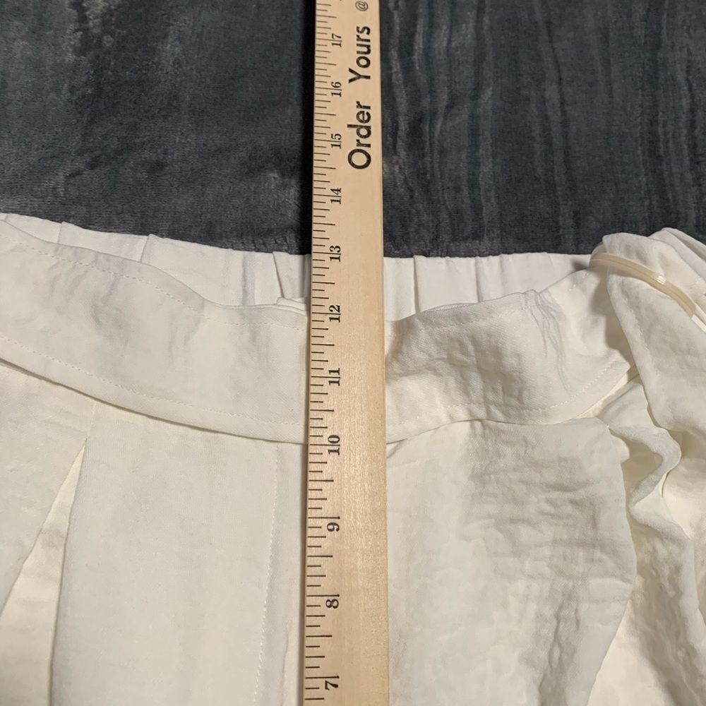 B New York Women Cream Textured Wide Leg Belted Pants Medium Off White Boho Flaw - Picture 10 of 12
